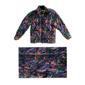 Vintage 90s/Y2K Purple and Pink Floral + Green Leaves Jones New York Jacket